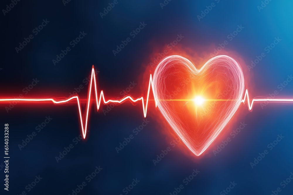 Poster heartbeat visualization with heart shape and wave pattern