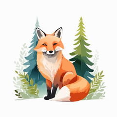 Charming illustrated red fox sitting with bright orange fur and a friendly smile.