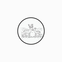 Cute Coloring Page of Two Deer Touching Nosestraight-line black and white coloring page.