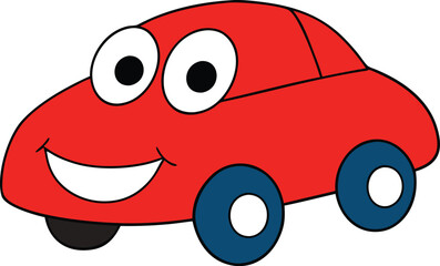 red toy car with smile vector illustration on transparent background
