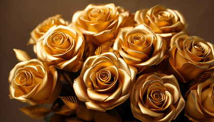 a bouquet of golden roses highlighting their rich color and delicate texture set against a neutral backdrop