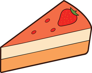 strawberry cake slice vector illustration on transparent background