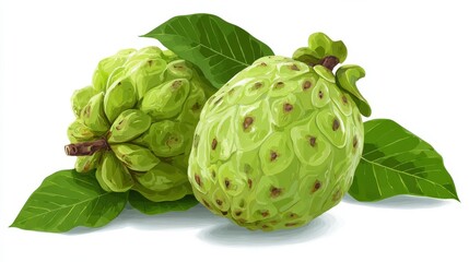 Obraz premium Cherimoya or Sugar apple fruit on white background. Vector illustration , no logos, no brands