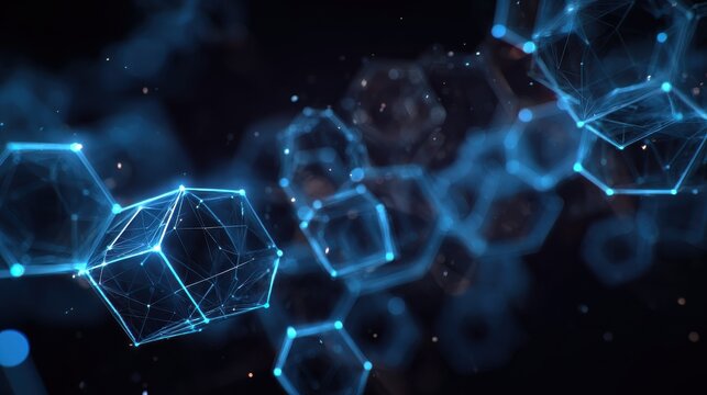 Blockchain technology futuristic hud background with blockchain polygon peer to peer network. Global cryptocurrency blockchain business banner concept., no logos, no brands