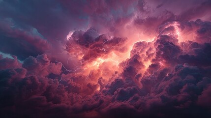 Fototapeta premium Dramatic storm clouds illuminated by vivid lightning