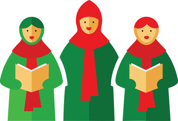 Fototapeta premium Three carolers singing christmas songs together