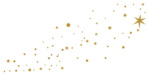 a magical trail of golden stars and glitter isolated on white background.
