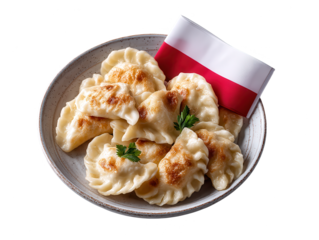 Traditional Polish Pierogi with Polish Flag on White Background
