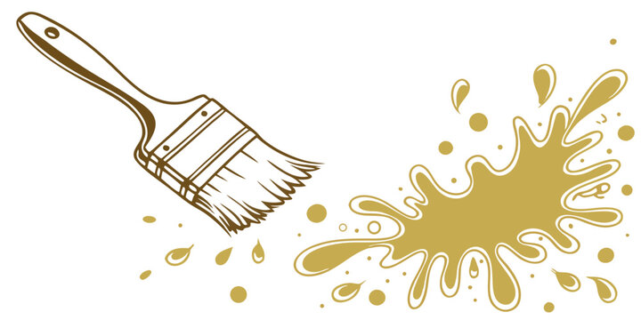 paintbrush with golden paint splash and drips artistic illustration design. - Powered by Adobe