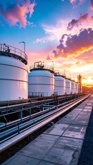 Fototapeta premium Industrial tanks at sunset