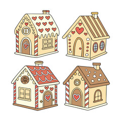 A charming vector illustration of a small set of gingerbread houses, perfect for a sweet Christmas holiday