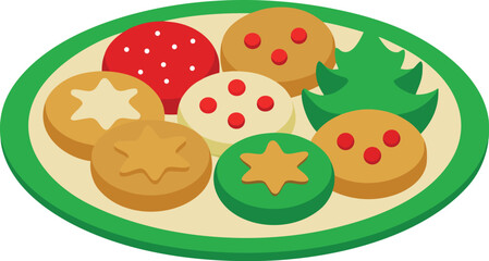 Festive holiday cookies and christmas tree on a plate