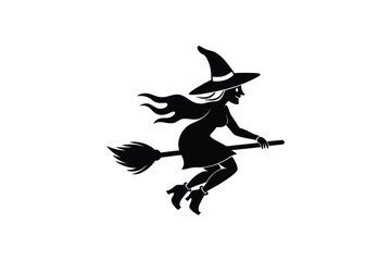 Whimsical Witch Flying on Broomstick Silhouette for Halloween Celebrations and Spooky Season Designs silhouette