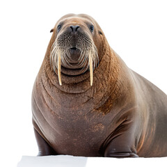 Obraz premium big walrus on png walrus standing on ice PNG marine mammal portrait PNG Arctic wildlife shot PNG transparent background image