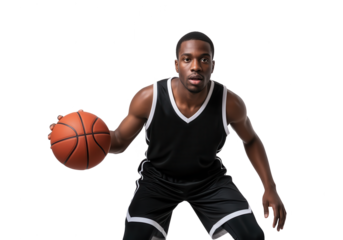 Focused African American Basketball Player Dribbling Ball