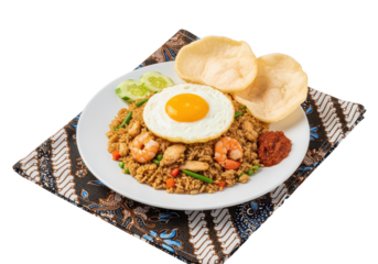 Nasi Goreng: Indonesian Fried Rice with Egg and Shrimp Isolated on White