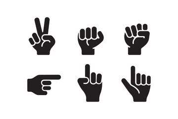 Collection of six black hand gestures silhouette