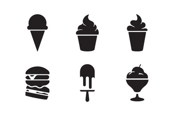 Collection of six ice cream and fast food silhouettes