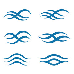 Six blue wave patterns arranged in a grid showcasing different wave configurations on a white backdrop