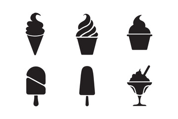 Collection of six different ice cream desserts in silhouette