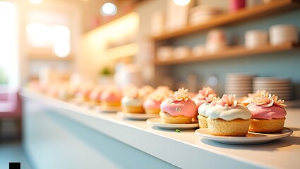 Blurred Pastry Shop with Colorful Desserts