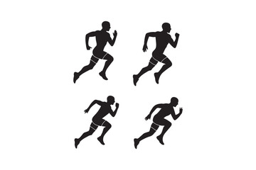 Four dynamic running man silhouettes in motion
