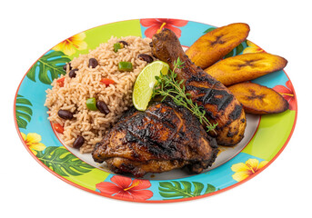 Authentic Jamaican Jerk Chicken with Rice and Peas and Plantains