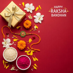 Fototapeta premium A beautiful Rakhi with kumkum and rice, ready for Raksha Bandhan.