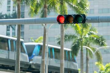 American street traffic light in Miami, Florida. USA transportation