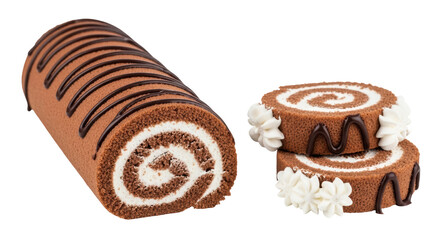 Isolated chocolate Swiss roll cake