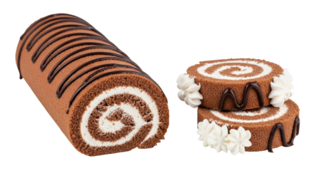 Isolated chocolate Swiss roll cake