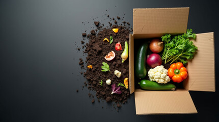 Compost Bin with Fresh Vegetables and Scraps