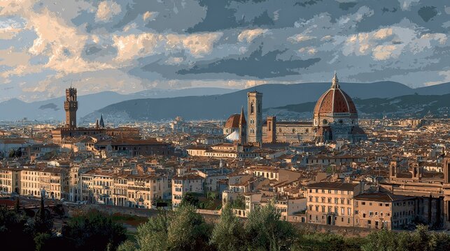HI res 50 mega pixel Florence Tuscany panorama, no logos, no brands