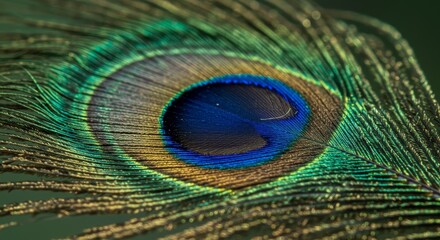 Naklejka premium Intricate iridescent design of a peacock feather showcasing natural vibrant colors
