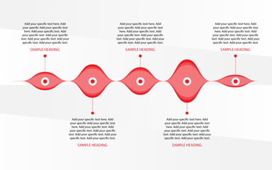 Wave shape infographics template design, Five step wave style infographics