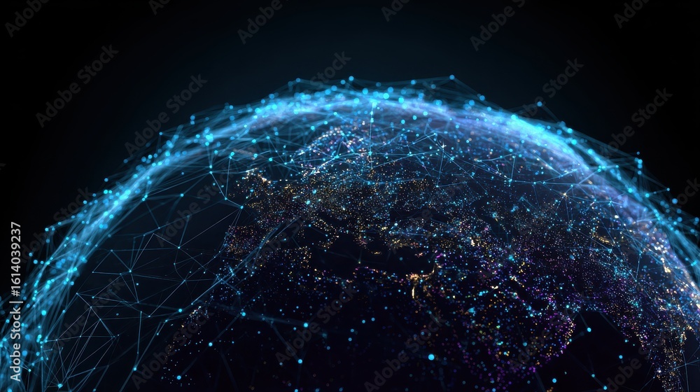 Poster technology image of globe. abstract polygonal space. global network graphic concept. big data visual
