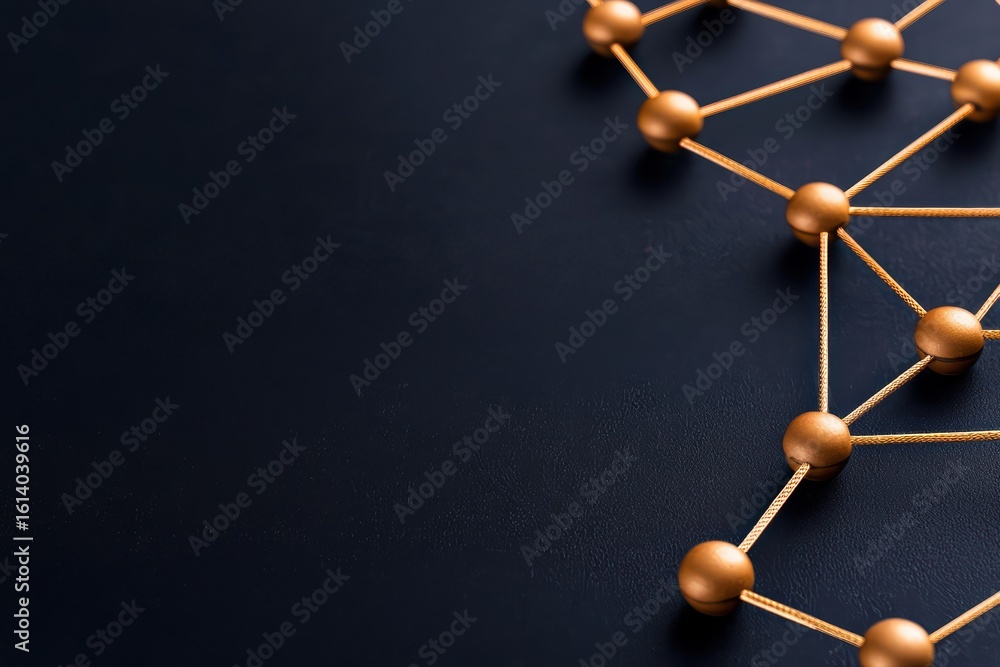 Poster golden nodes connected by strings on dark surface