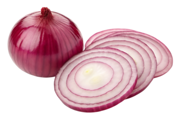 Vibrant red onion, whole and sliced, offering fresh culinary inspiration for healthy eating and gourmet recipes.
