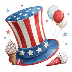 USA national patriotic flag and fireworks on Fourth of July