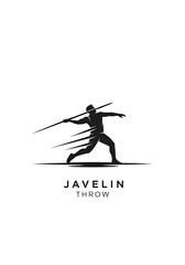 Javelin throw sport logo design emblem with text. Javelin thrower silhouette minimalist design concept illustration.