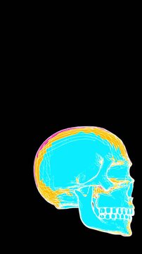 Seamless vertical video animation of a skull isolated with copyspace . Halftone cartoon background.
