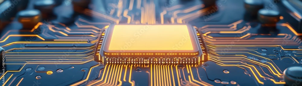 Poster close-up view of microchip with circuit board details