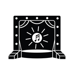 Music show stage icon with musical note and spotlight design  