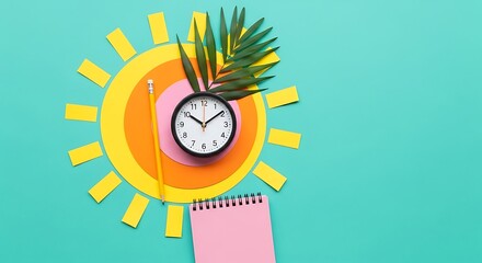 Bright Sunny Day Dedicated To Productive Work And Time Management With A Palm Leaf And Pencil Ready For Notes Organization