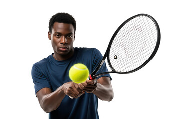 Tennis Player Serving Ball on White Background