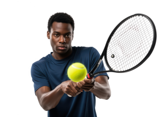 Tennis Player Serving Ball on White Background