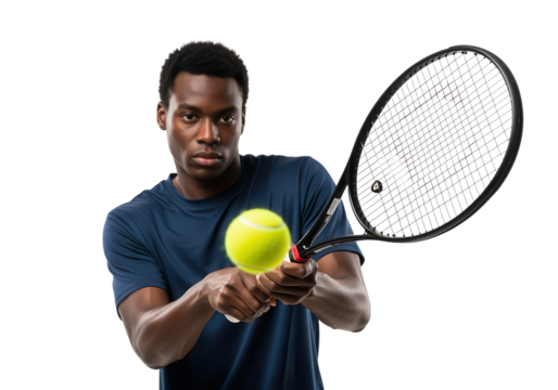 Tennis Player Serving Ball on White Background