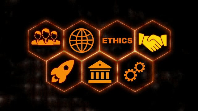 Businessman pressing a Business Ethics concept.Businessman pressing a Business Trust concept button on a clear projection screen.