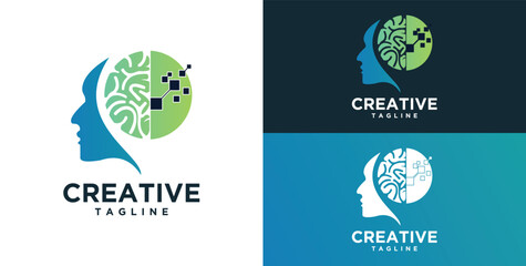 Human head, mind and technology logo design