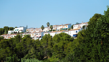 Obraz premium Residential buildings on a hilltop in the middle of a forest